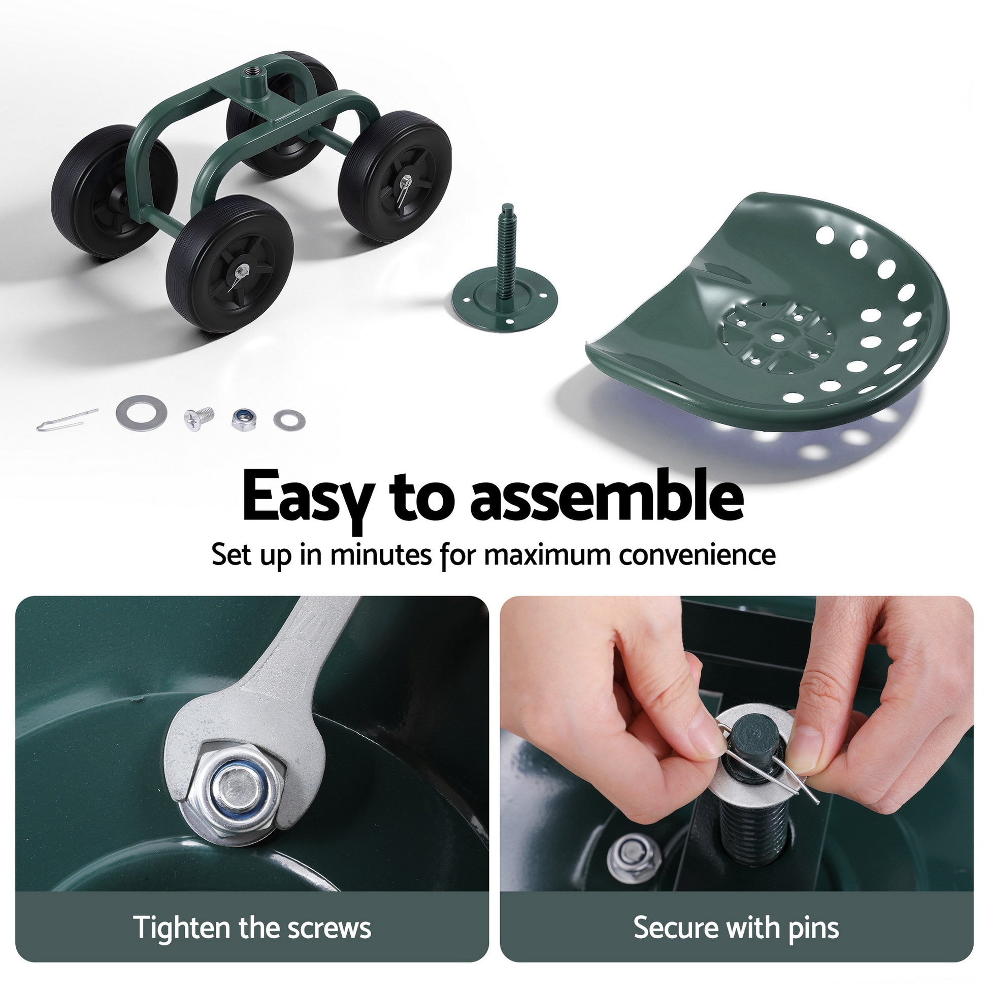 Gardeon Garden Seat 360 Swivel Rolling Adjustable Height Work Scooter Cart Wheels Heavy Duty 150kg - Image 9