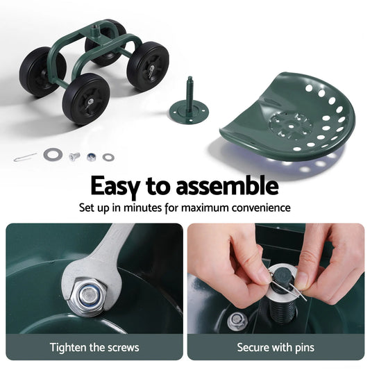 Gardeon Garden Seat 360 Swivel Rolling Adjustable Height Work Scooter Cart Wheels Heavy Duty 150kg - Image 6