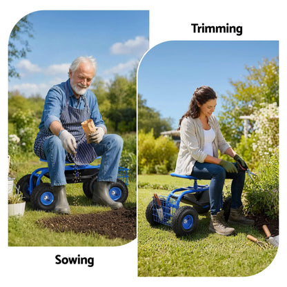 Gardeon Garden Seat with Wheels 360 Swivel Adjustable Height Rolling Stool 150kg - Image 8
