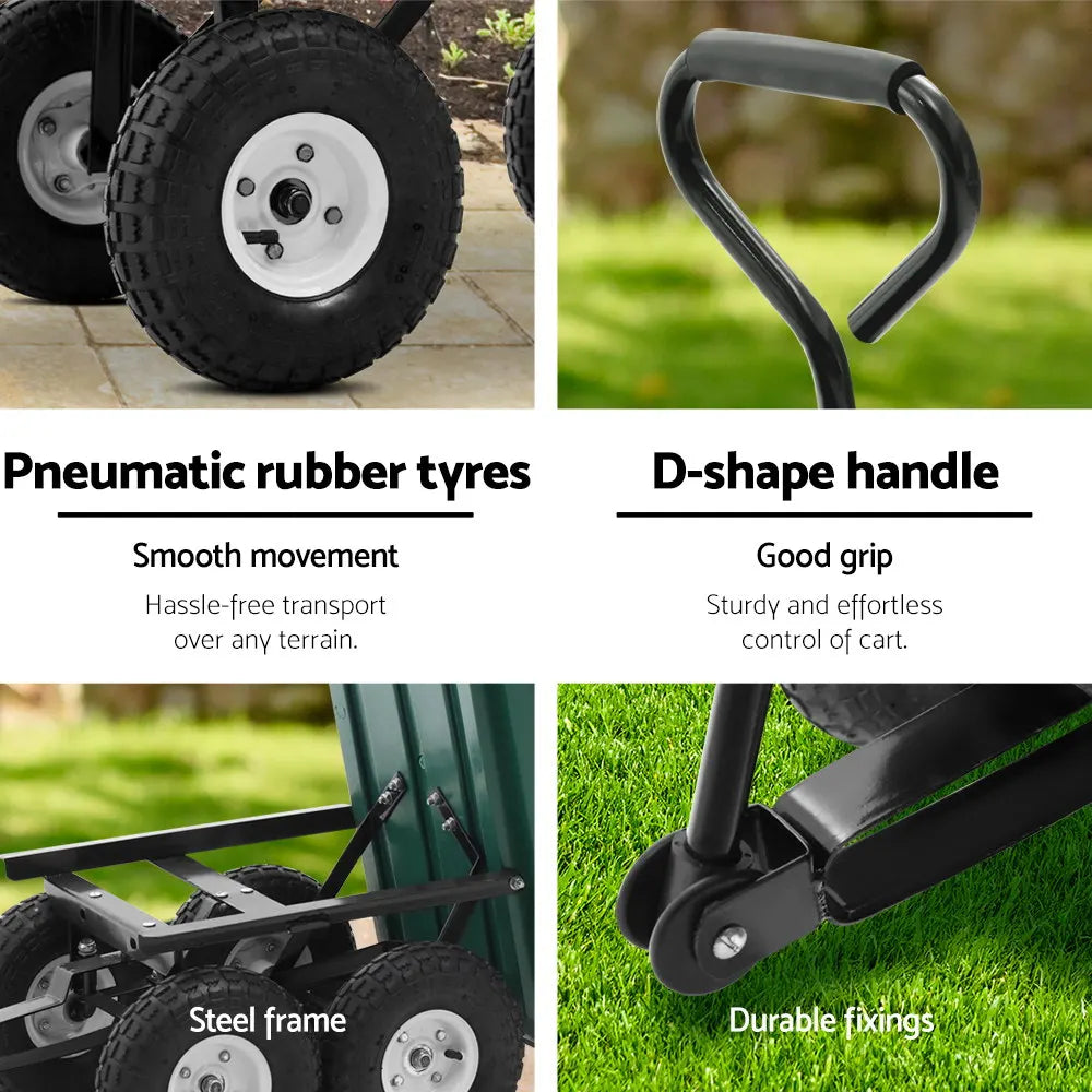 Gardeon Garden Cart Dump 270kg Hand Trailer Trolley Wagon Wheelbarrow Pull 75L - Image 5