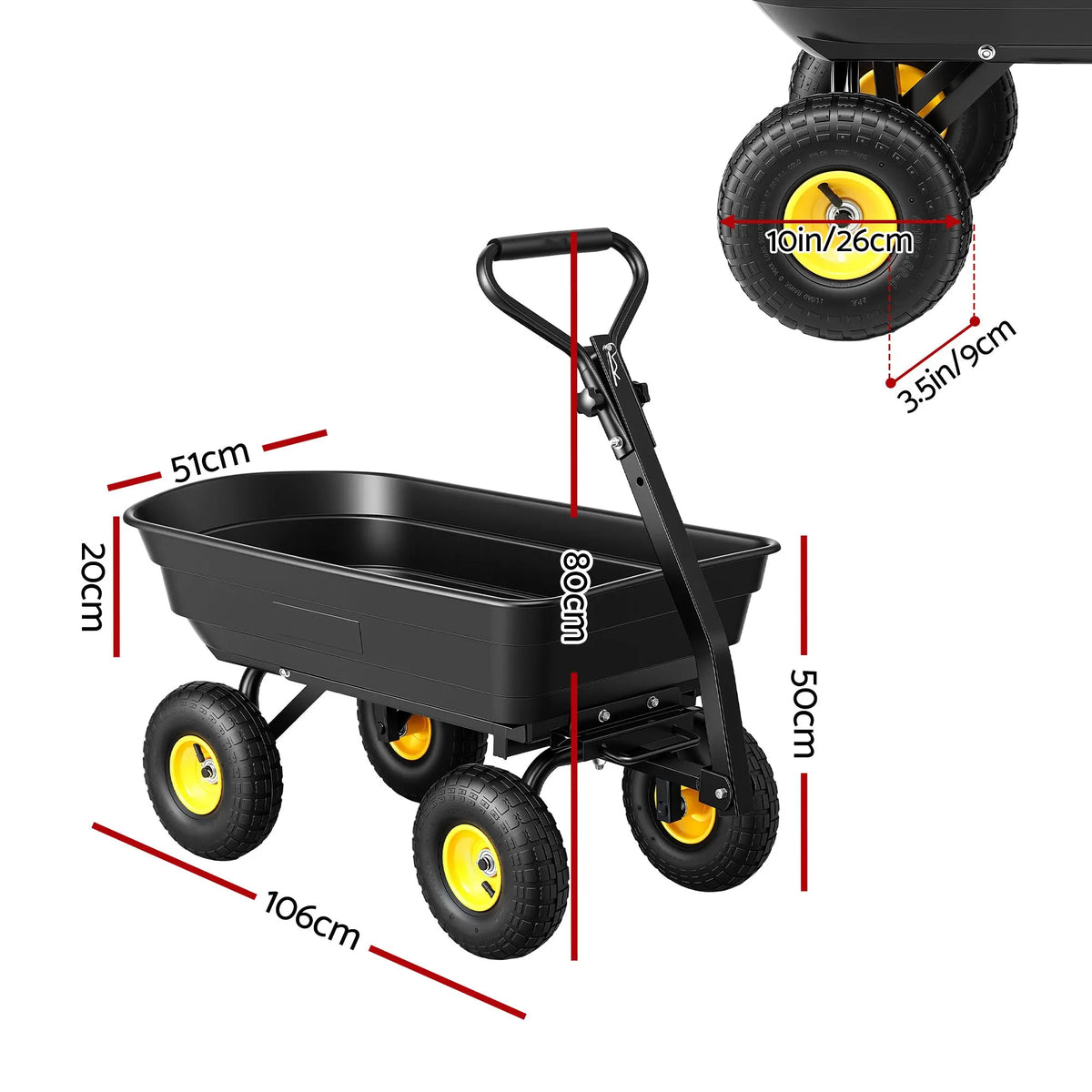 Gardeon Garden Cart Dump Utility Wagon 270kg 2in1 Handle Tractor Trolley 110L with 10in Tyres - Image 2