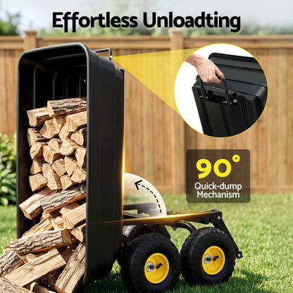 Gardeon Garden Cart Dump Utility Wagon 270kg 2in1 Handle Tractor Trolley 110L with 10in Tyres - Image 4