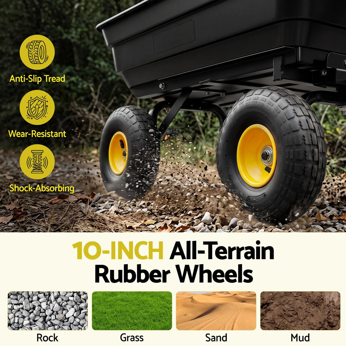 Gardeon Garden Cart Dump Utility Wagon 270kg 2in1 Handle Tractor Trolley 110L with 10in Tyres - Image 5