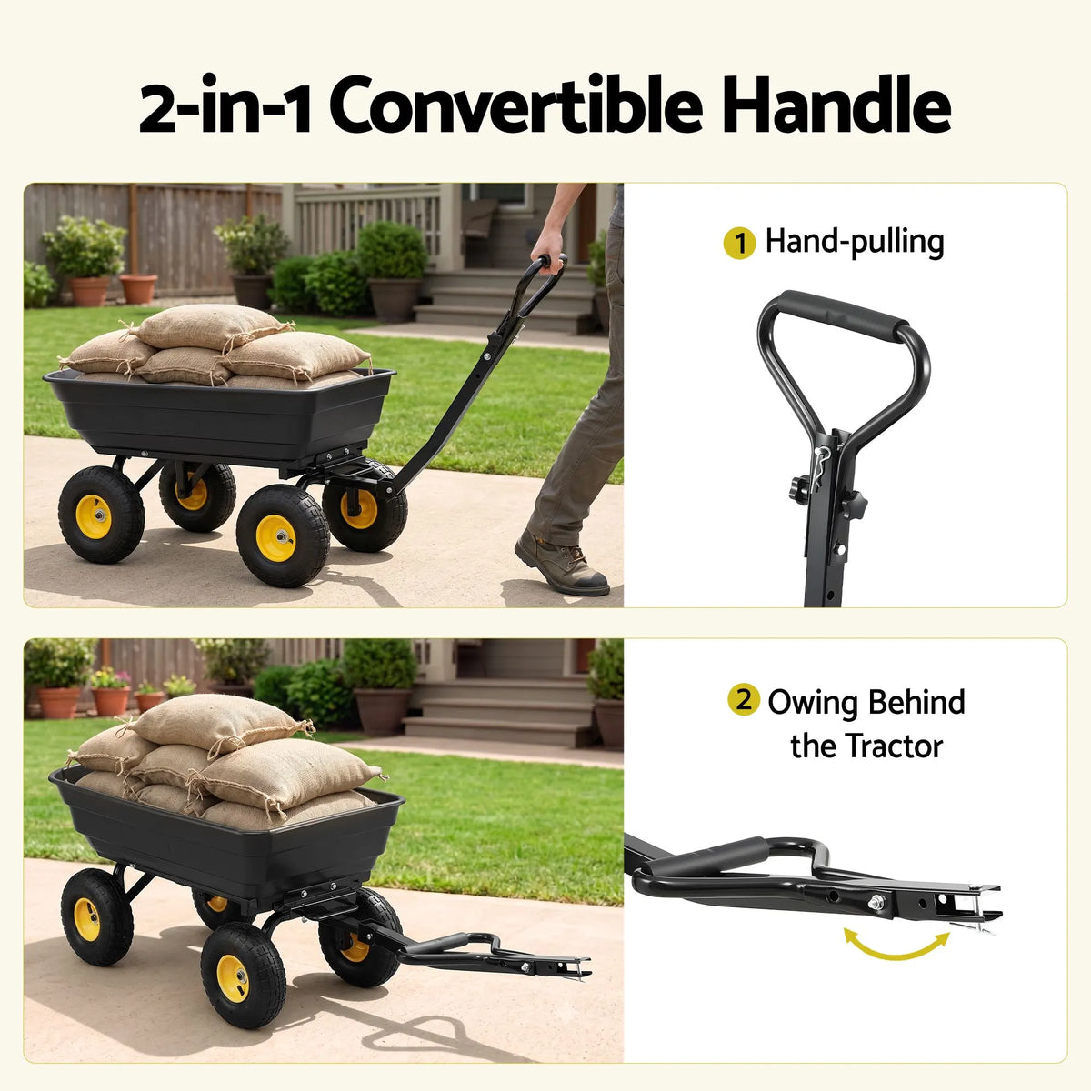 Gardeon Garden Cart Dump Utility Wagon 270kg 2in1 Handle Tractor Trolley 110L with 10in Tyres - Image 6