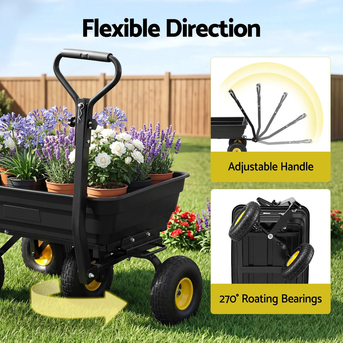 Gardeon Garden Cart Dump Utility Wagon 270kg 2in1 Handle Tractor Trolley 110L with 10in Tyres - Image 7