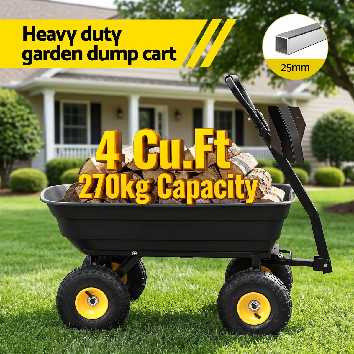 Gardeon Garden Cart Dump Utility Wagon 270kg 2in1 Handle Tractor Trolley 110L with 10in Tyres - Image 8