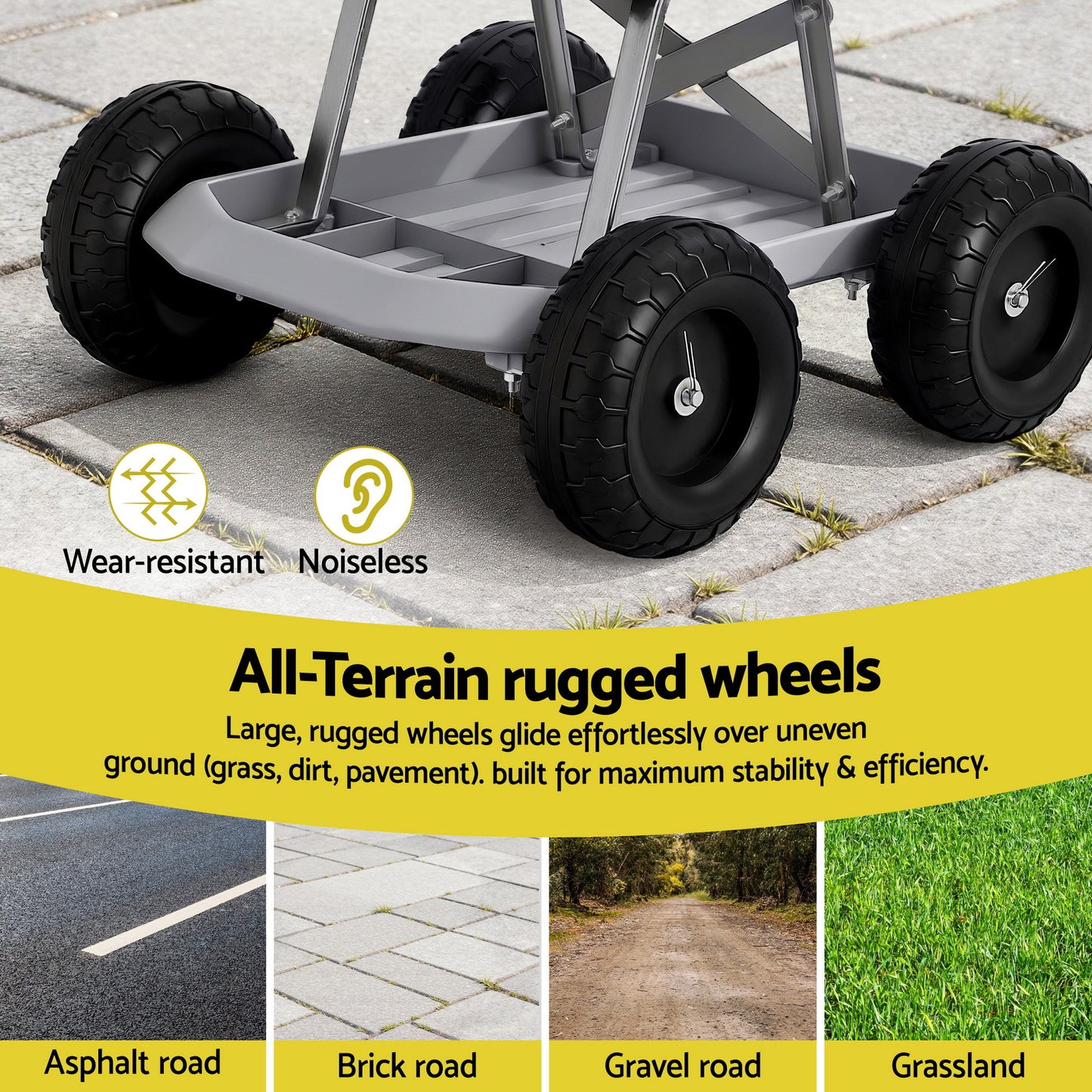Gardeon Garden Cart Seat with Wheels, Rolling Work Stool with Tool Storage Tray, 440lbs (200kg) Heavy Duty Capacity Garden Stool for Outdoor Yard Work, Car Detailing, and Garage Maintenance, Grey/Black - Image 5
