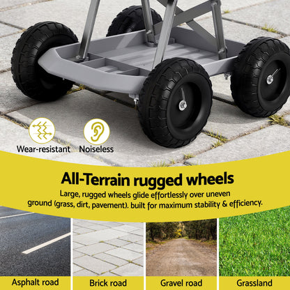 Gardeon Garden Cart Seat with Wheels, Rolling Work Stool with Tool Storage Tray, 440lbs (200kg) Heavy Duty Capacity Garden Stool for Outdoor Yard Work, Car Detailing, and Garage Maintenance, Grey/Black - Image 5