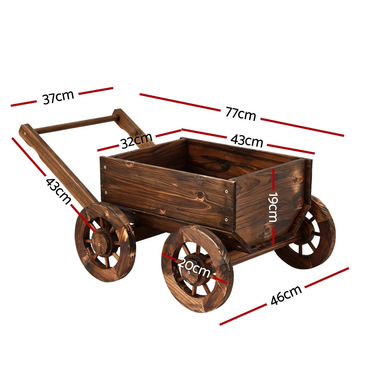 Gardeon Wooden Planter Cart Garden Decor Plant Stand Flower Fir Wood Wagon Wheels L - Image 2