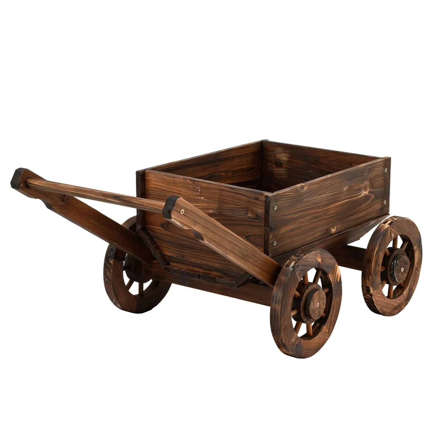 Gardeon Wooden Planter Cart Garden Decor Plant Stand Flower Fir Wood Wagon Wheels L - Image 7