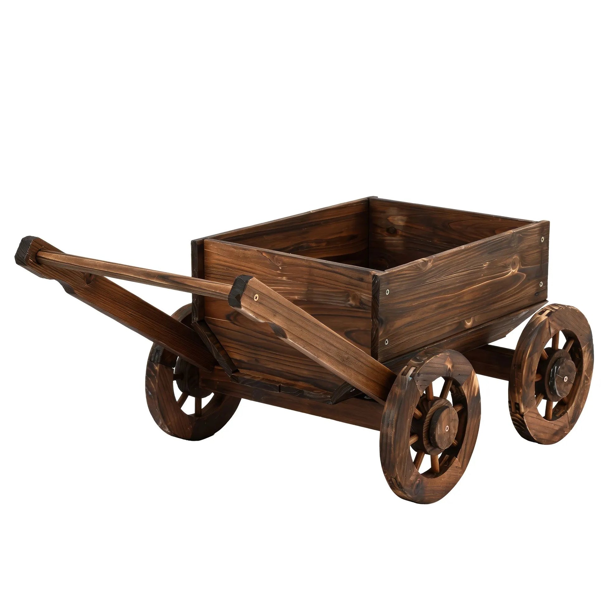 Gardeon Wooden Planter Cart Garden Decor Plant Stand Flower Fir Wood Wagon Wheels L - Image 7
