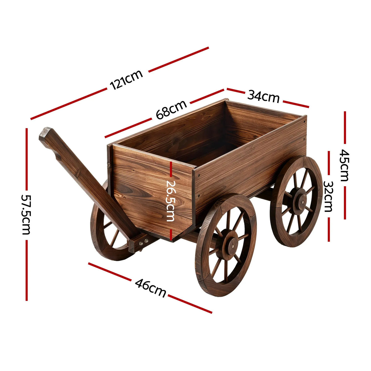 Gardeon Wooden Planter Cart Garden Decor Plant Stand Fir Wood Flower Wagon Wheels XL - Image 2