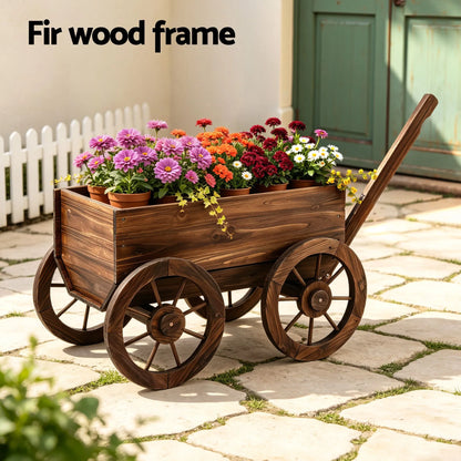 Gardeon Wooden Planter Cart Garden Decor Plant Stand Fir Wood Flower Wagon Wheels XL - Image 4