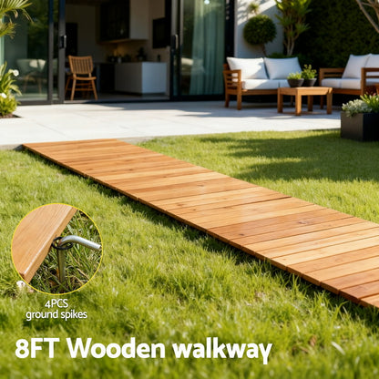 Gardeon 8FT Wooden Garden Pathway Roll-Out Straight Walkway Outdoor Backyard Brown - Image 5
