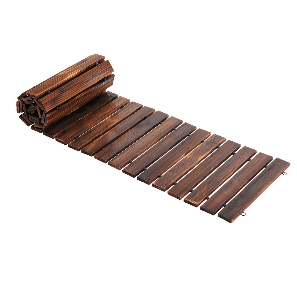 Gardeon 8FT Wooden Garden Pathway Roll-Out Straight Walkway Outdoor Backyard Charcoal Brown - Image 4
