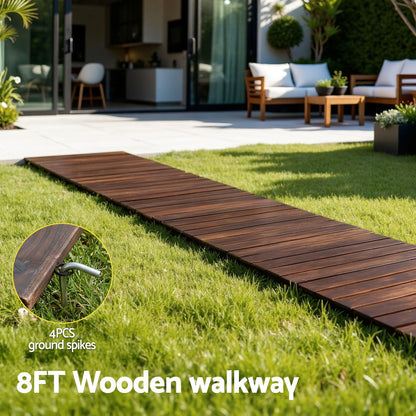 Gardeon 8FT Wooden Garden Pathway Roll-Out Straight Walkway Outdoor Backyard Charcoal Brown - Image 5