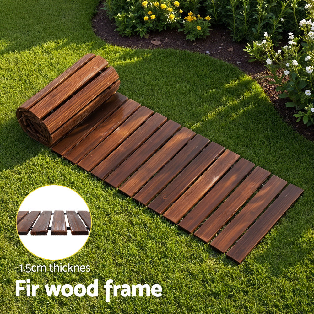 Gardeon 8FT Wooden Garden Pathway Roll-Out Straight Walkway Outdoor Backyard Charcoal Brown - Image 6