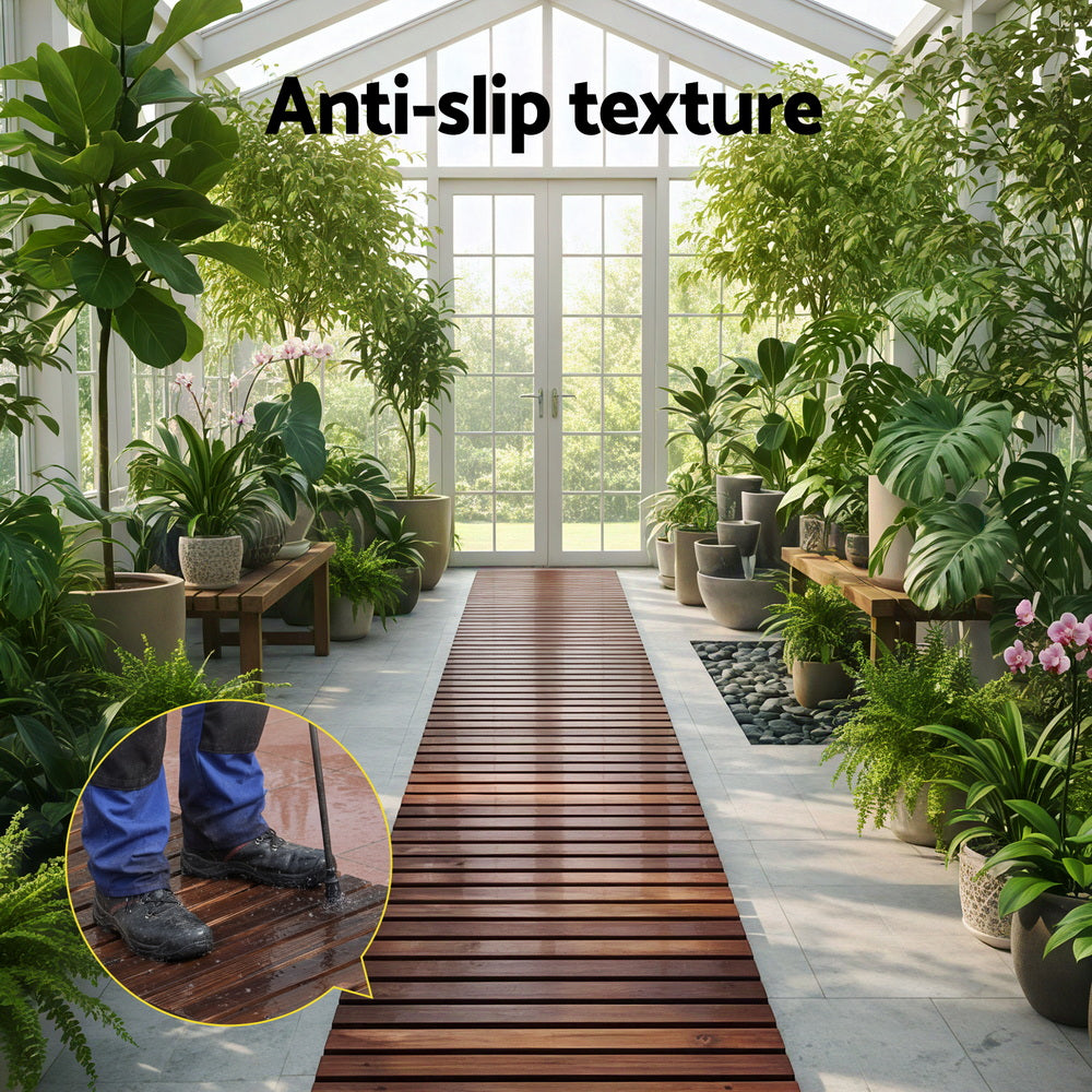 Gardeon 8FT Wooden Garden Pathway Roll-Out Straight Walkway Outdoor Backyard Charcoal Brown - Image 7