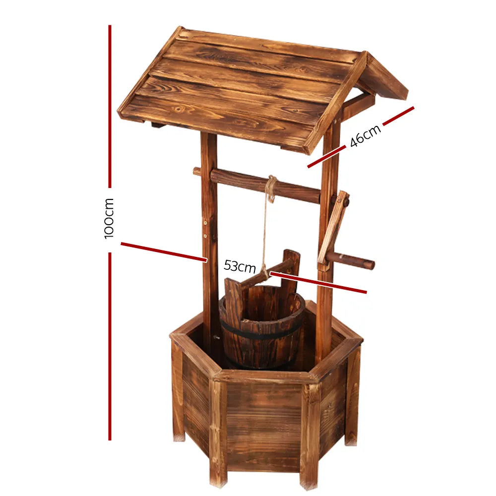 Gardeon Garden Decor Outdoor Ornament Wooden Wishing Well - Image 2
