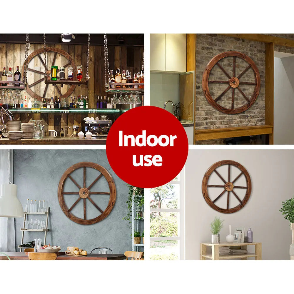 Gardeon Garden Decor Outdoor Ornament 2X Wooden Wagon Wheel - Image 5