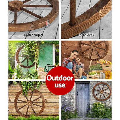 Gardeon Garden Decor Outdoor Ornament 2X Wooden Wagon Wheel - Image 6
