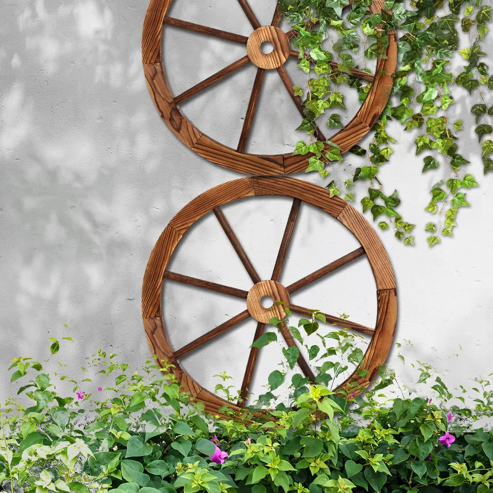 Gardeon Garden Decor Outdoor Ornament 2X Wooden Wagon Wheel - Image 8