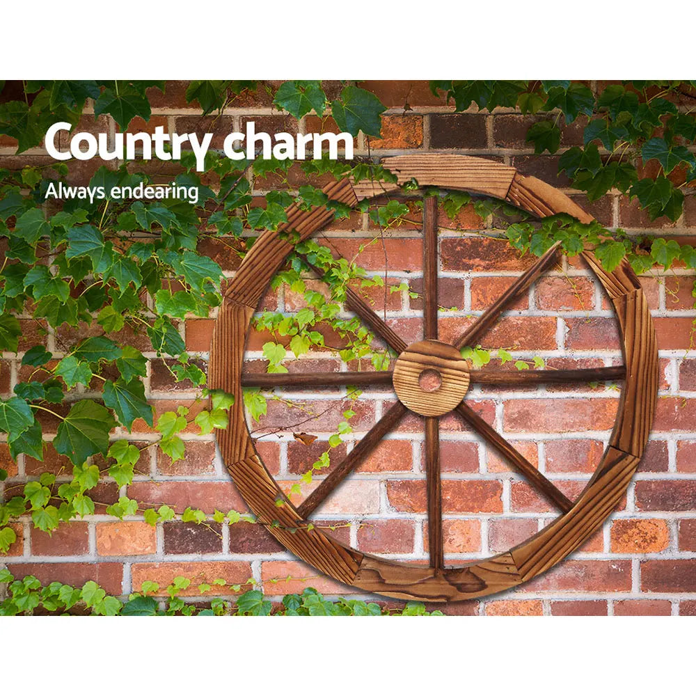 Gardeon Garden Decor Outdoor Ornament Wooden Wagon Wheel - Image 3