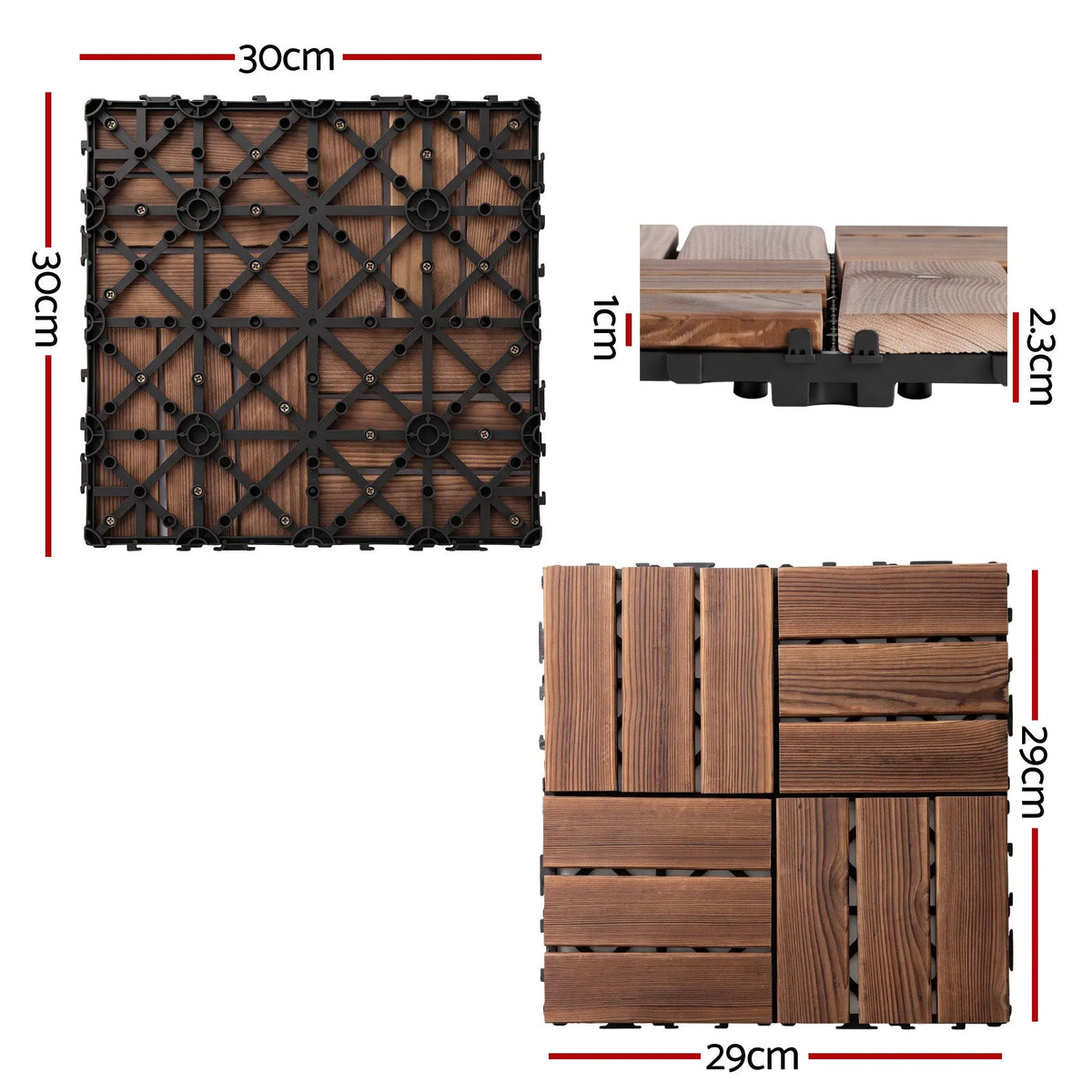 Gardeon 27PCS Wood Deck Tiles 30x30cm Interlocking Floor Tiles Pine Brown - Image 3