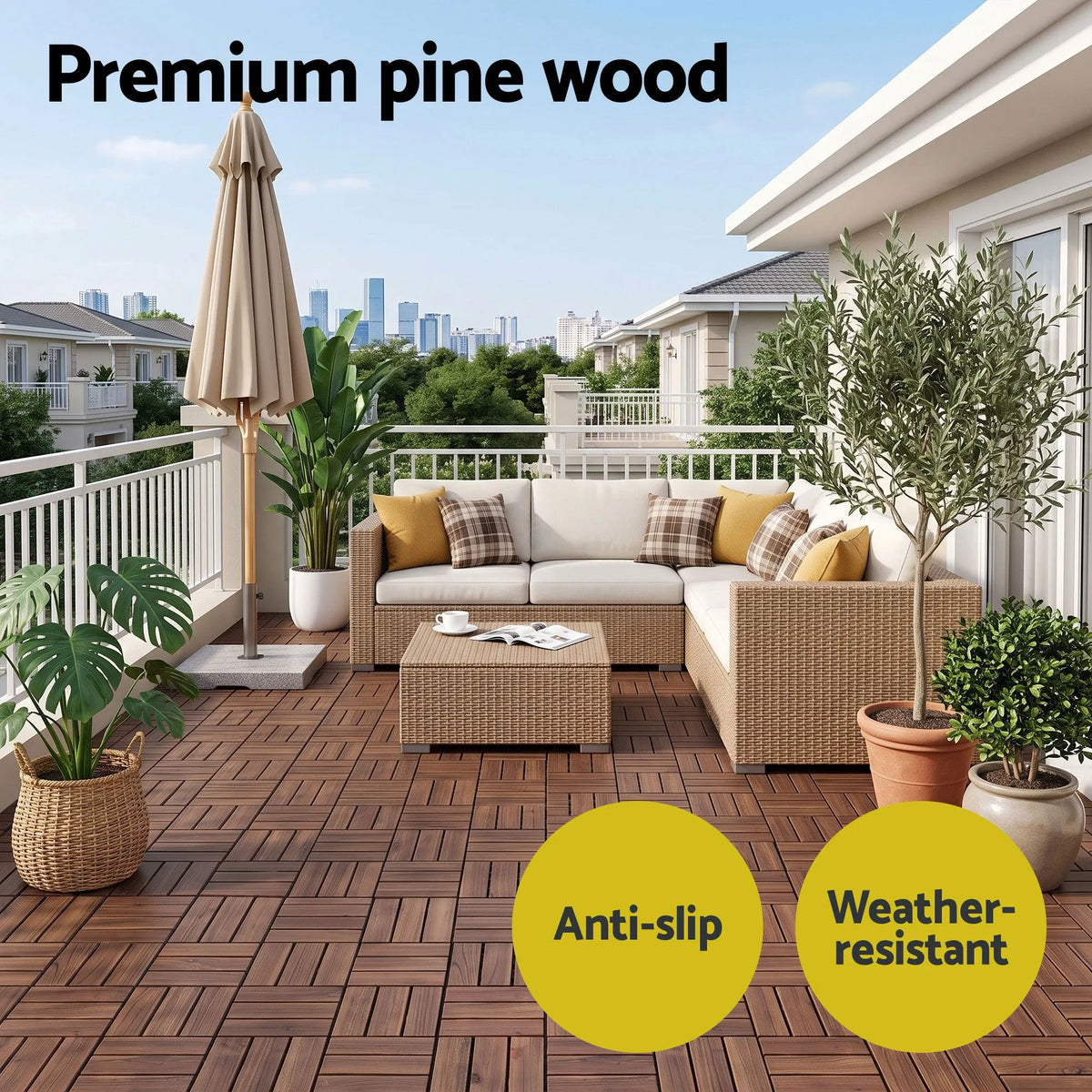 Gardeon 27PCS Wood Deck Tiles 30x30cm Interlocking Floor Tiles Pine Brown - Image 5