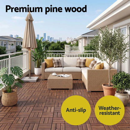 Gardeon 27PCS Wood Deck Tiles 30x30cm Interlocking Floor Tiles Pine Brown - Image 5