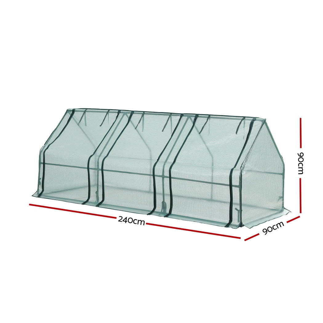 Green Fingers Mini Greenhouse 240x90x90cm Steel Frame PE Cover Outdoor Shelter - Image 2
