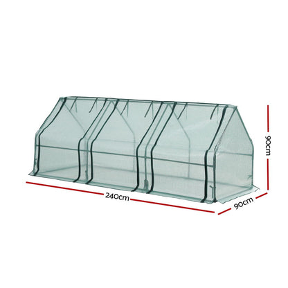 Green Fingers Mini Greenhouse 240x90x90cm Steel Frame PE Cover Outdoor Shelter - Image 2