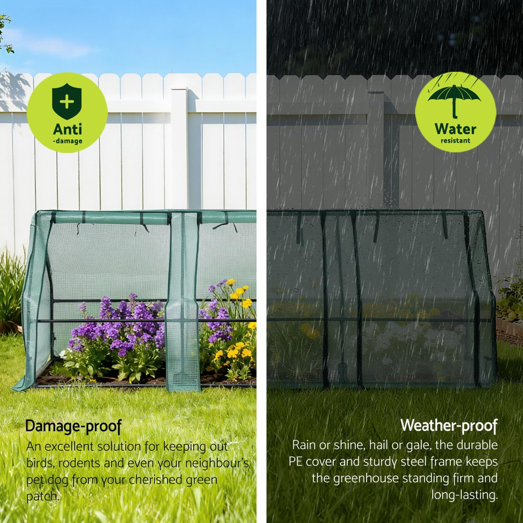 Green Fingers Mini Greenhouse 240x90x90cm Steel Frame PE Cover Outdoor Shelter - Image 3