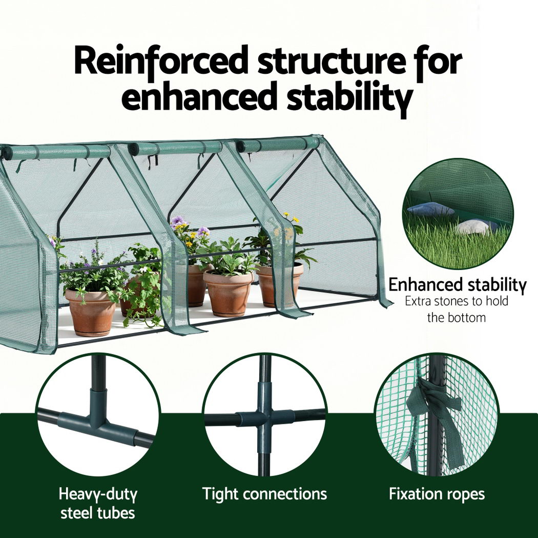 Green Fingers Mini Greenhouse 240x90x90cm Steel Frame PE Cover Outdoor Shelter - Image 5