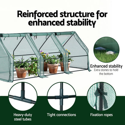 Green Fingers Mini Greenhouse 240x90x90cm Steel Frame PE Cover Outdoor Shelter - Image 5