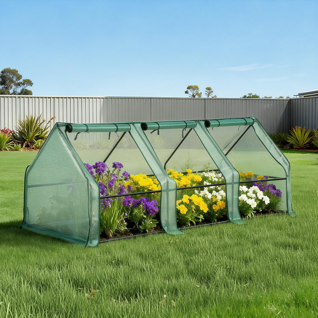 Green Fingers Mini Greenhouse 240x90x90cm Steel Frame PE Cover Outdoor Shelter - Image 6