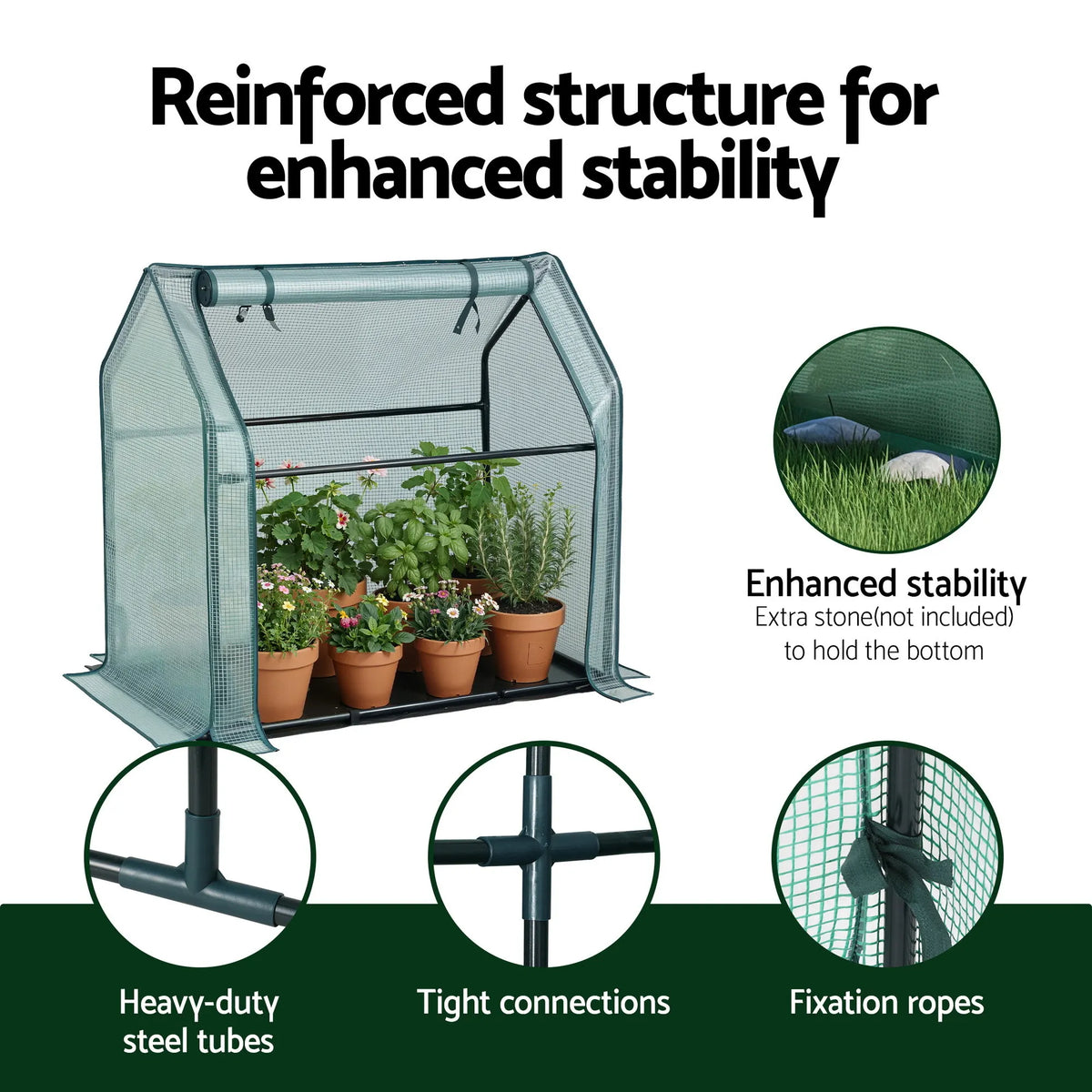 Green Fingers Mini Greenhouse 91x46x84cm Steel Frame PE Cover Outdoor Shelter - Image 6