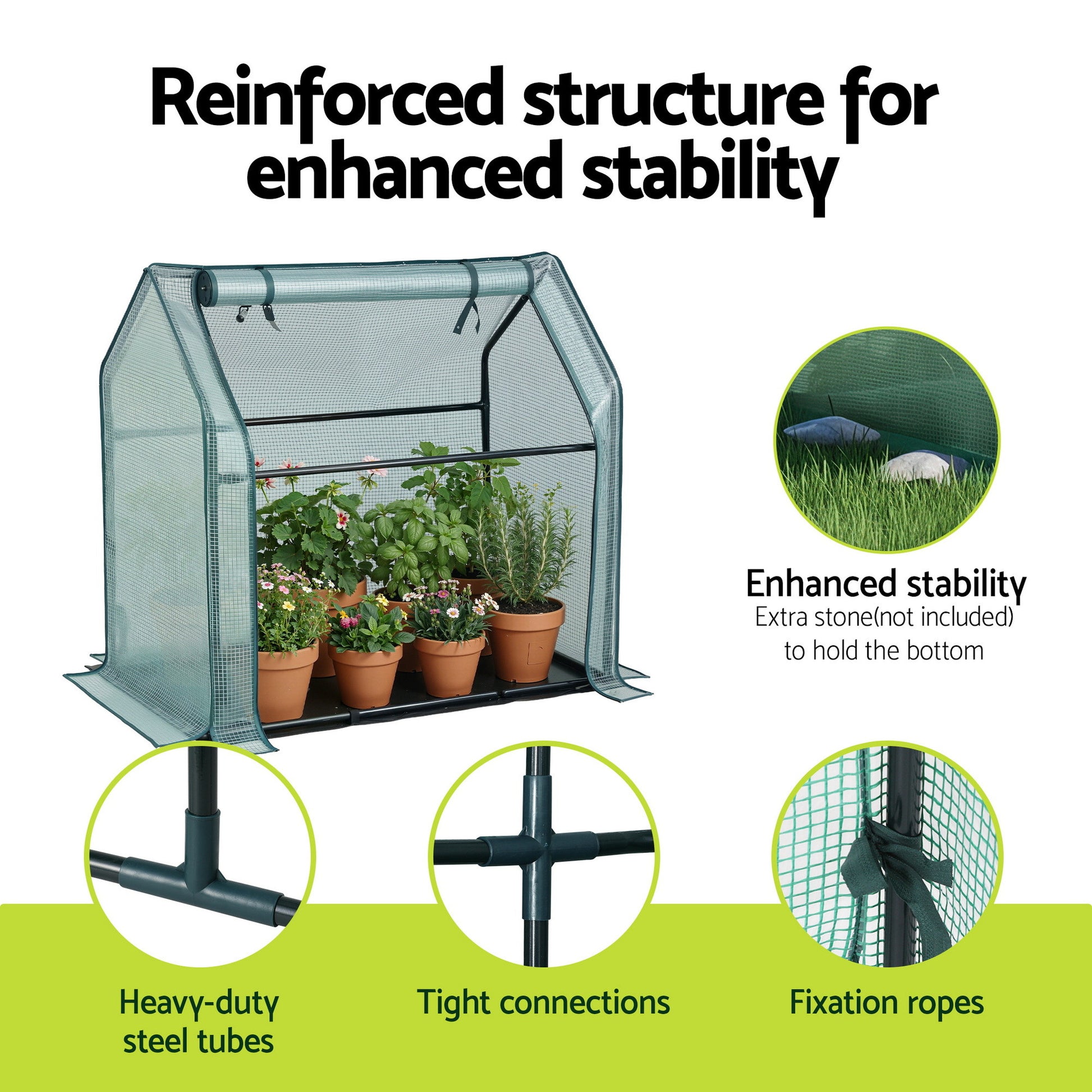 Green Fingers Mini Greenhouse 91x46x84cm Steel Frame PE Cover Outdoor Shelter - Image 7