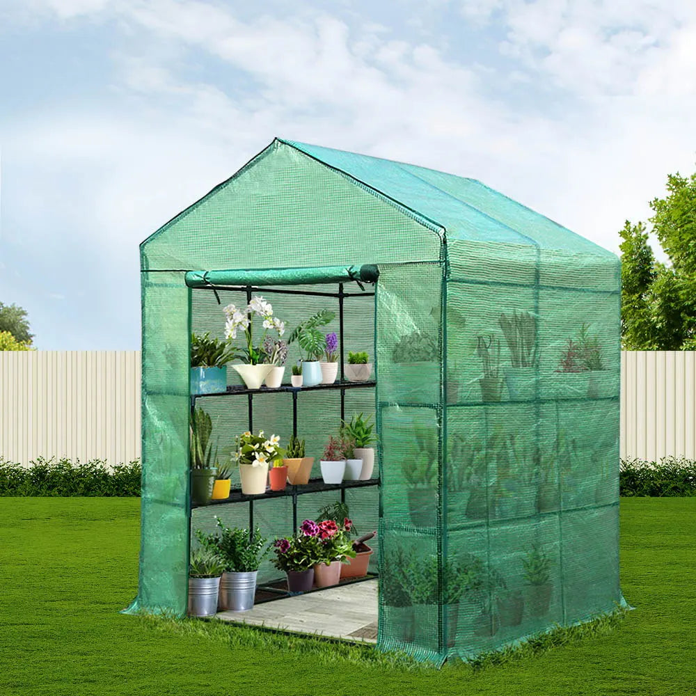 Green Fingers Greenhouse 1.4x1.55x2M Walk in Green House Tunnel Plant Garden Shed 8 Shelves - Image 8