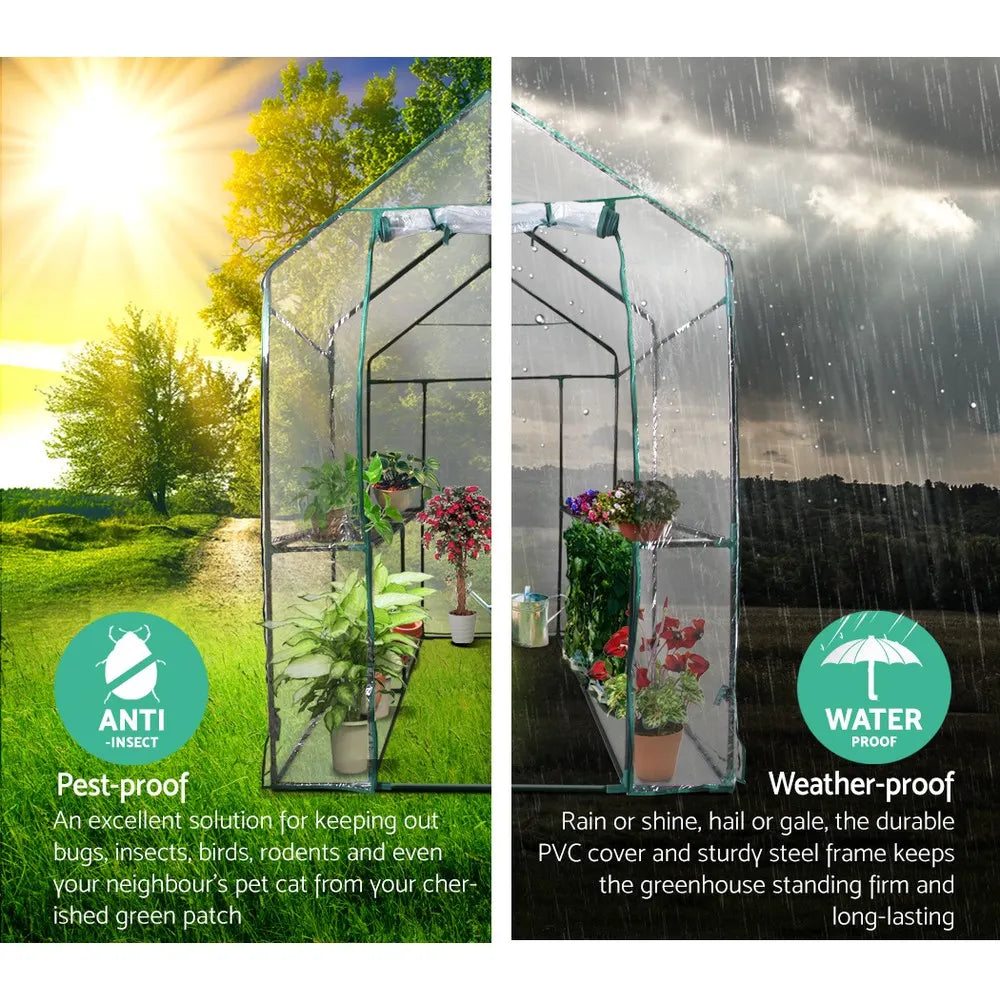Green Fingers Greenhouse 1.2x1.9x1.9M Walk in Green House Tunnel Clear Garden Shed 4 Shelves - Image 4