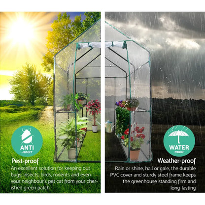Green Fingers Greenhouse 1.2x1.9x1.9M Walk in Green House Tunnel Clear Garden Shed 4 Shelves - Image 4