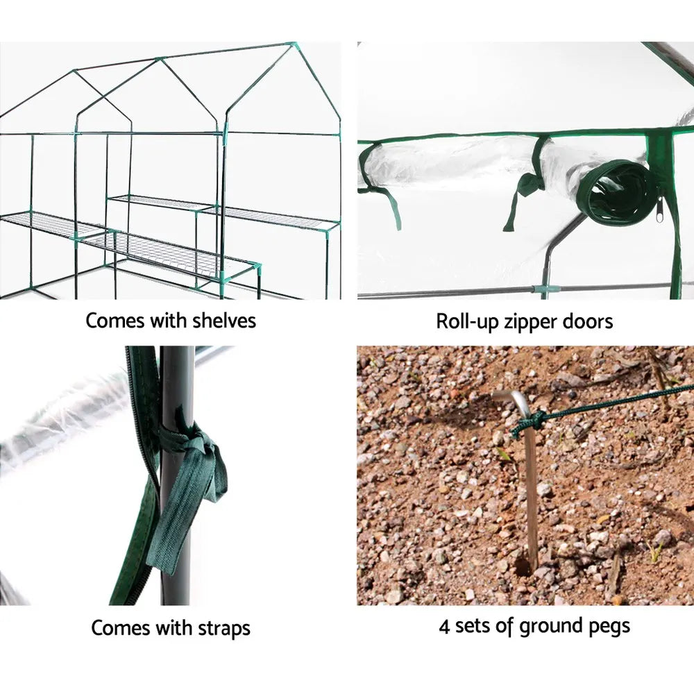 Green Fingers Greenhouse 1.2x1.9x1.9M Walk in Green House Tunnel Clear Garden Shed 4 Shelves - Image 6