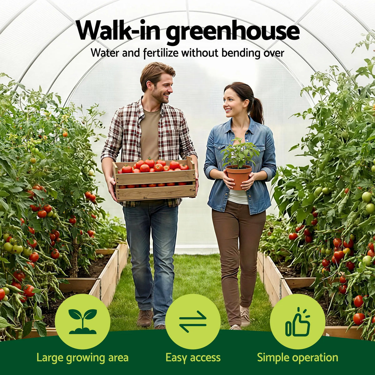 Green Fingers Greenhouse 3x2x2M Walk in Green House White - Image 5