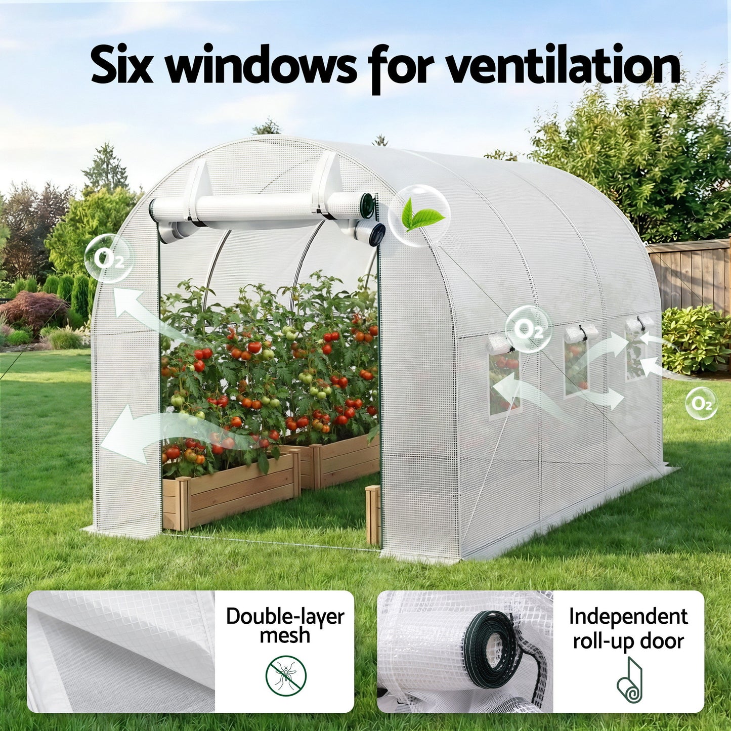 Green Fingers Greenhouse 3x2x2M Walk in Green House White - Image 8