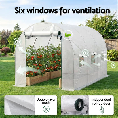 Green Fingers Greenhouse 3x2x2M Walk in Green House White - Image 8