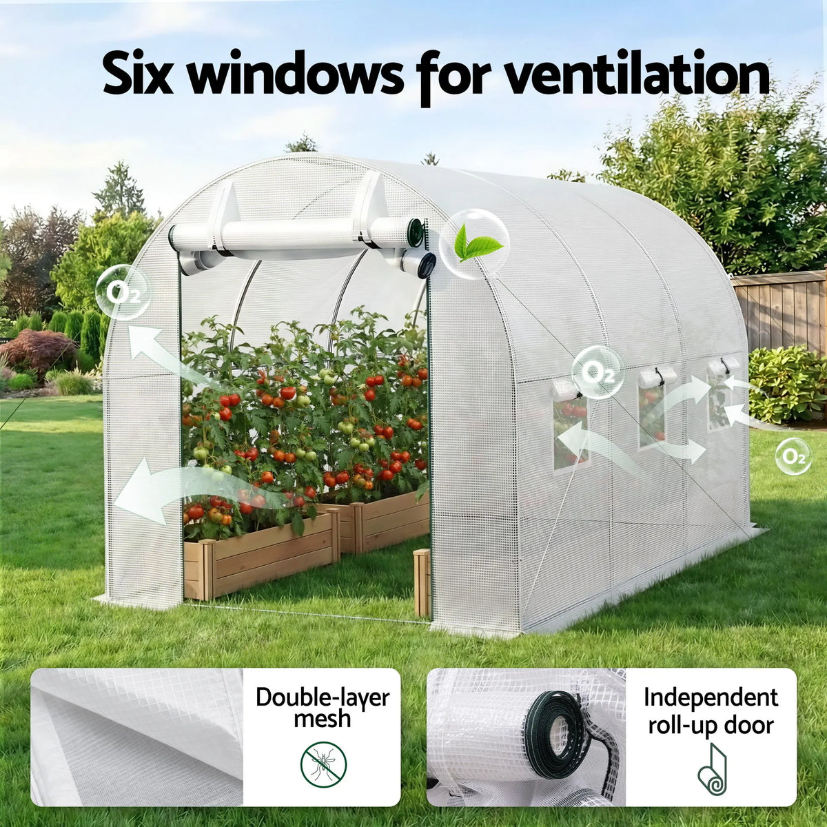 Green Fingers Greenhouse 3x2x2M Walk in Green House White - Image 9