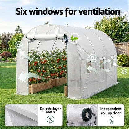 Green Fingers Greenhouse 3x2x2M Walk in Green House White - Image 9