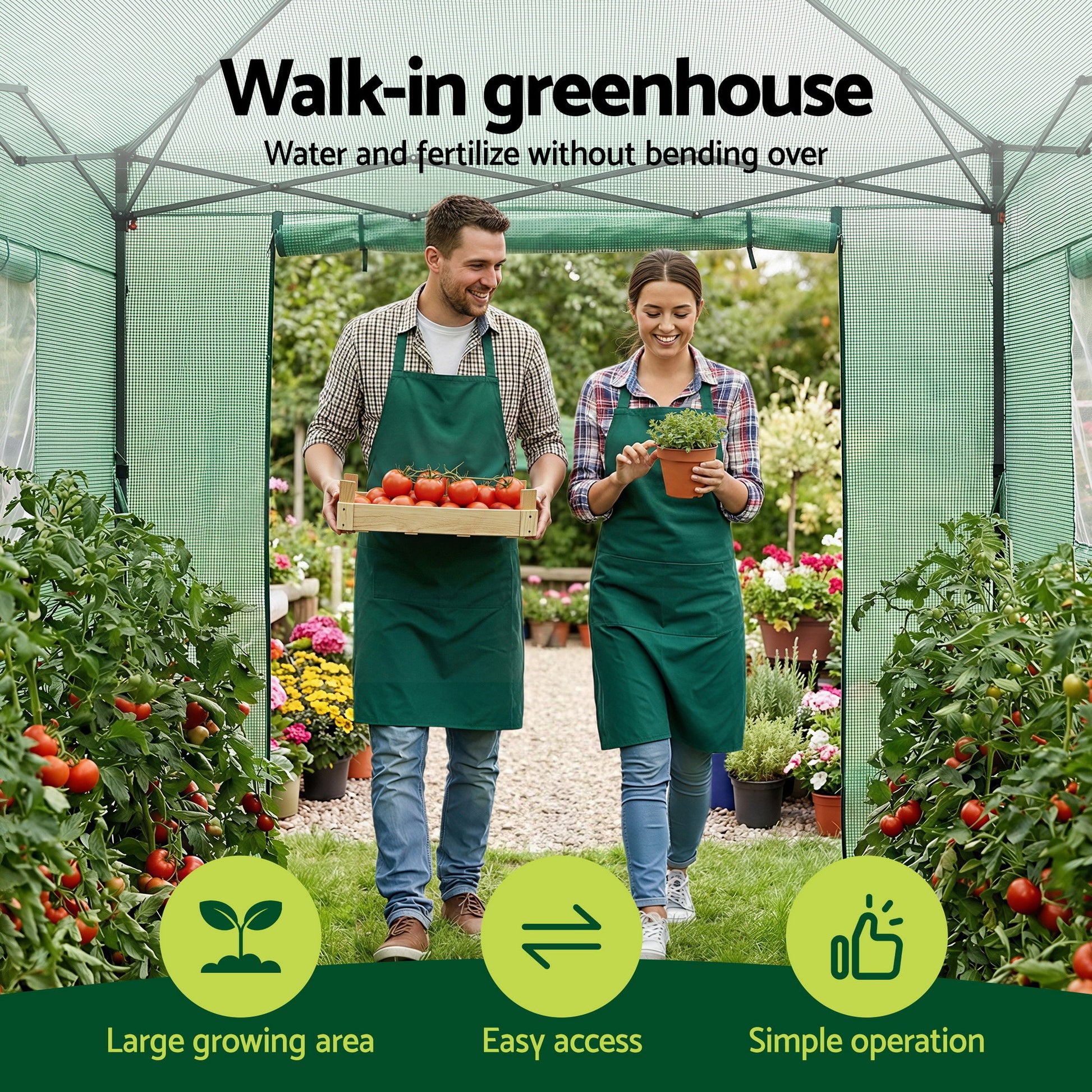Green Fingers Greenhouse 180x240x240cm Steel Frame PE Cover Outdoor Shelter - Image 4