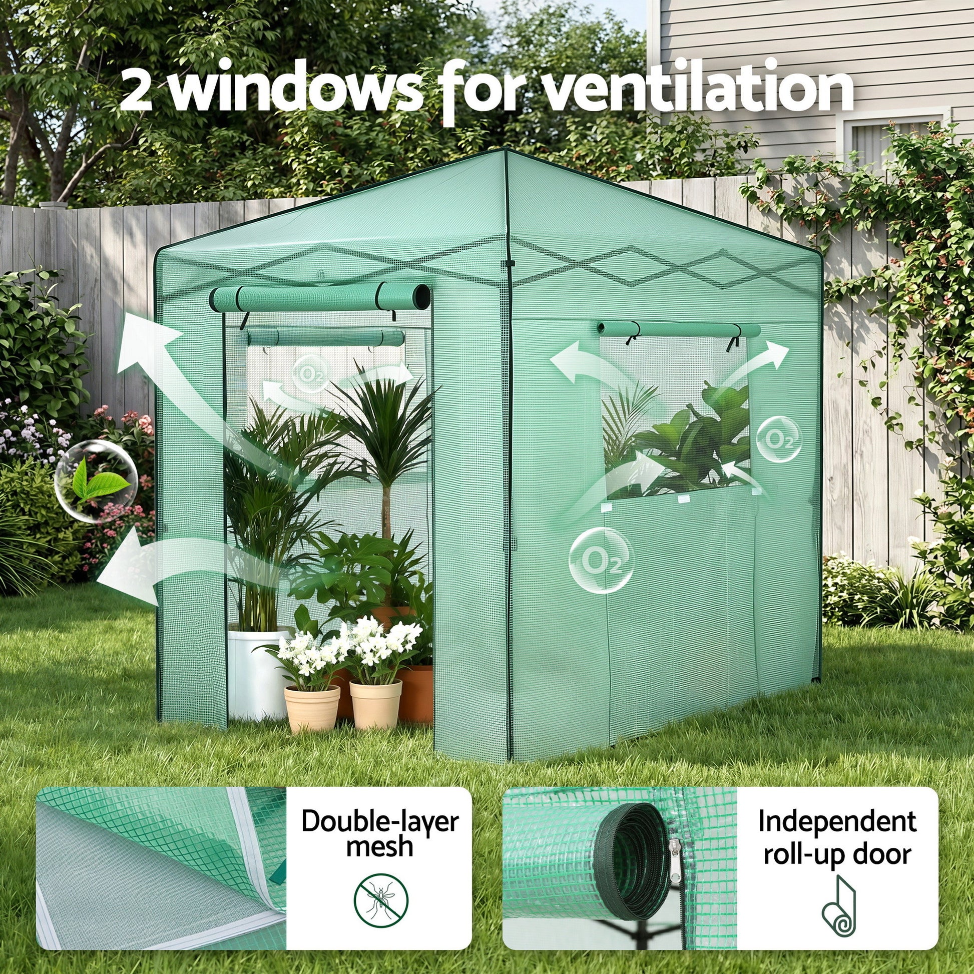 Green Fingers Greenhouse 180x240x240cm Steel Frame PE Cover Outdoor Shelter - Image 9