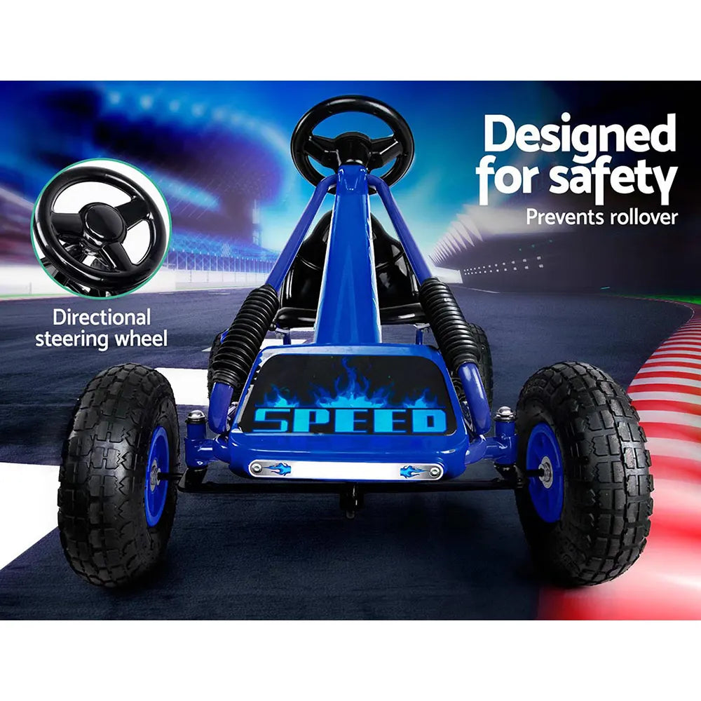 Rigo Kids Pedal Go Kart Ride On Toys Racing Car Rubber Tyre Blue - Image 4